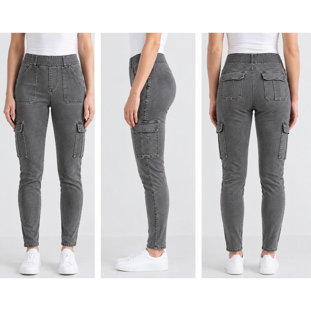 Spanx Ankle Cargo Jeans Womens XL Gray Skinny Fit Utility Pocket Stretch